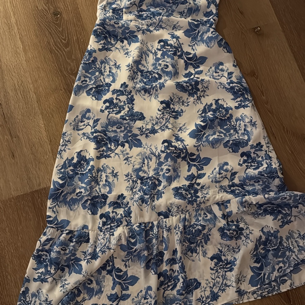 Chic Blue Floral A-Line Dress